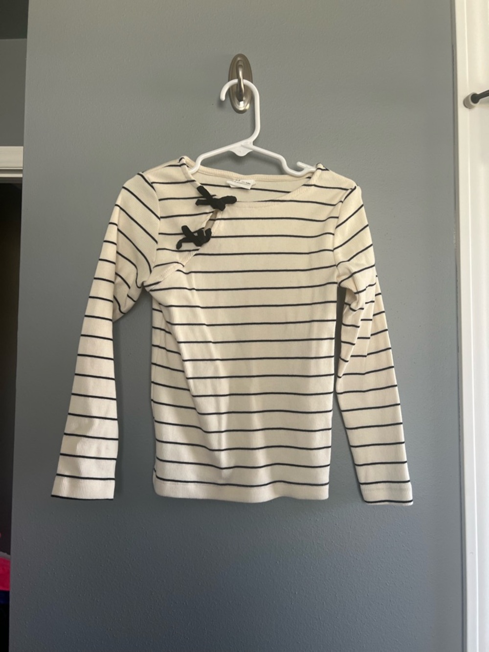 Zara Girls Striped Cream and Black Bow Accent Sweater